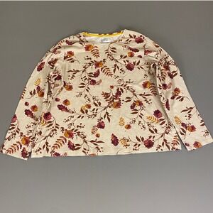 Croft & Barrow Classic Tee Shirt Women's XXL Beige Floral Print Long Sleeve